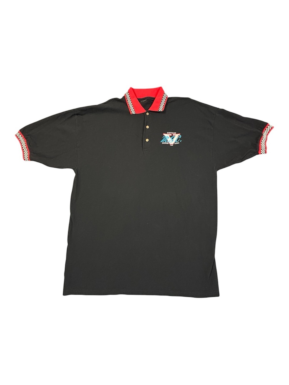 Vintage VMSC Modified Stock Car Racing Polo Shirt Black Red Checked Large XL